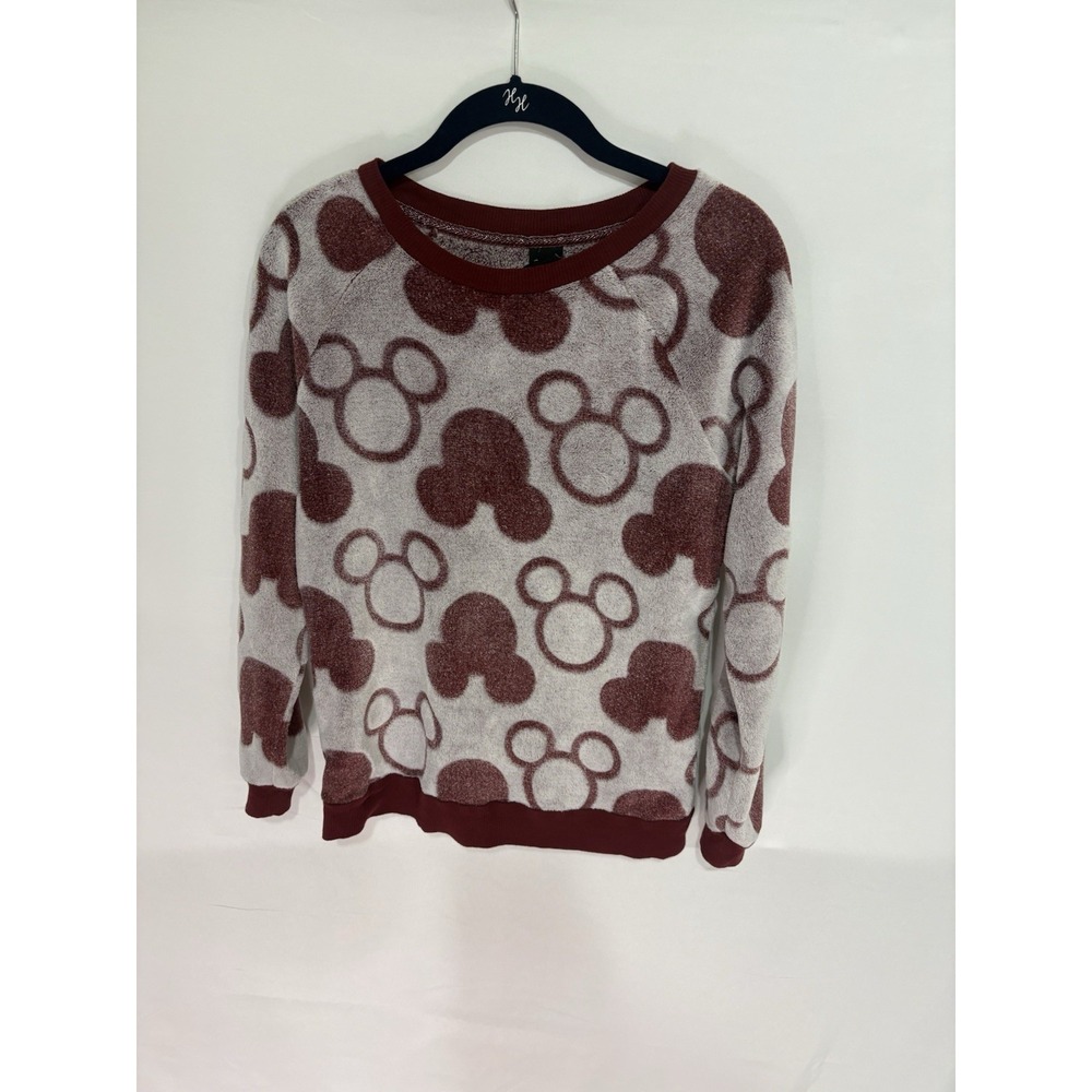 Disney Mickey Mouse Ears Plush Pullover Sweatshirt Maroon White Small RN76292